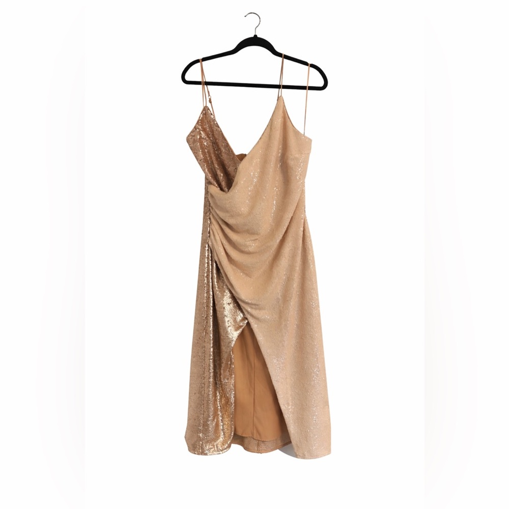 KEEPSAKE the Label Gold Asymmetrical Sequin Dress